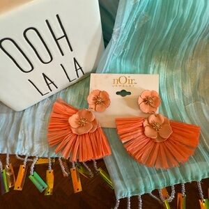 Boho Fashion Earring by nOir Jewelry Peach Flowers and Tassel NIP